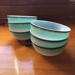 Vintage Hazel Atlas Ovide Platonite Set of 6 Bowls Ombre Blue Black Milk Glass
